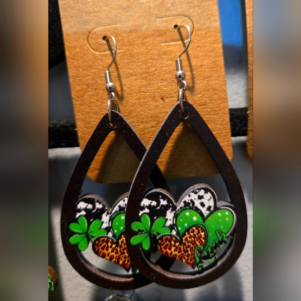 St. Patty's Cheetah Cow Print Fish Hook Earrings